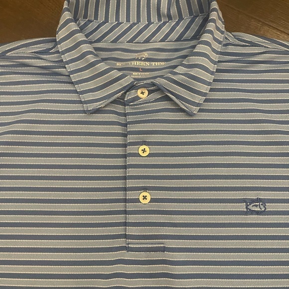 SOUTHERN TIDE Performance Polo Stripes Blue Preppy Golf Classic Shirt Size Large - Picture 3 of 12